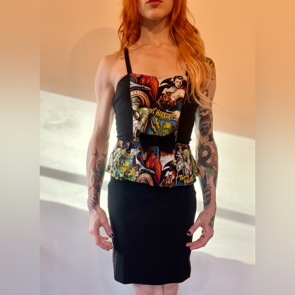 Rock Steady Monsters Peplum Wiggle Dress